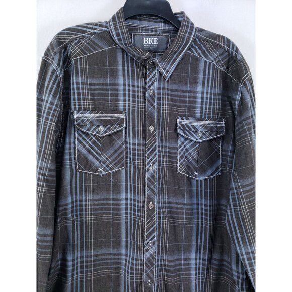 BKE Athletic Fit Plaid Shirt Mens XL Gray Long Sleeve Casual Cotton Blend - Picture 6 of 9
